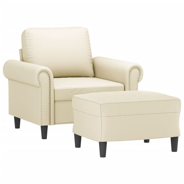 vidaXL Fauteuil avec repose-pied Crème 60 cm Similicuir
