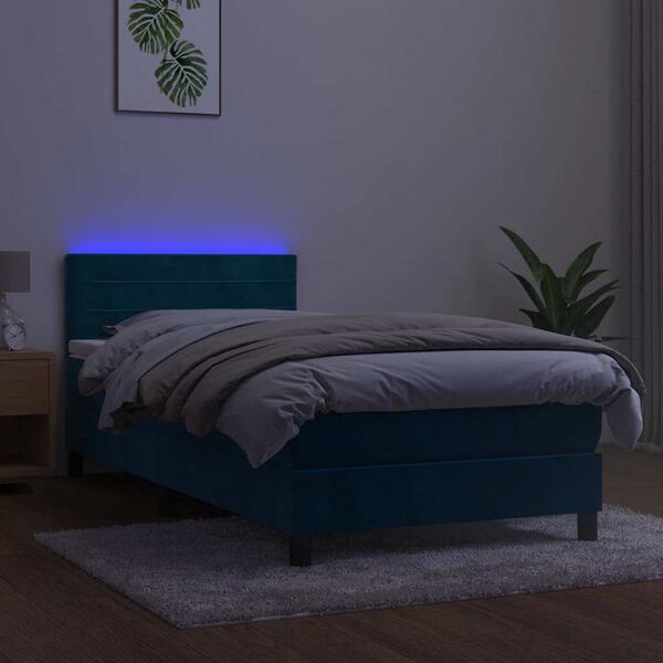 vidaXL Sommier &agrave; lattes de lit avec matelas LED Bleu fonc&eacute; 100x200 cm