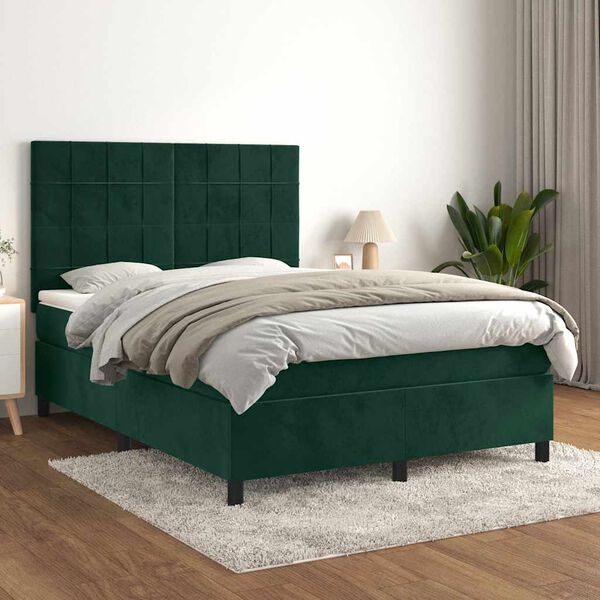 vidaXL Sommier &agrave; lattes de lit et matelas Vert fonc&eacute; 140x190cm Velours