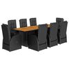 vidaXL Ensemble &agrave; manger de jardin 9pcs coussins noir r&eacute;sine tress&eacute;e