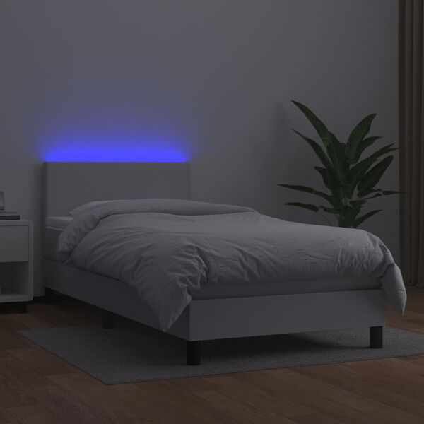 vidaXL Sommier &agrave; lattes de lit et matelas et LED Blanc 100x200 cm
