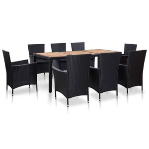 vidaXL Ensemble &agrave; manger d'ext&eacute;rieur 9pcs coussins r&eacute;sine tress&eacute;e noir