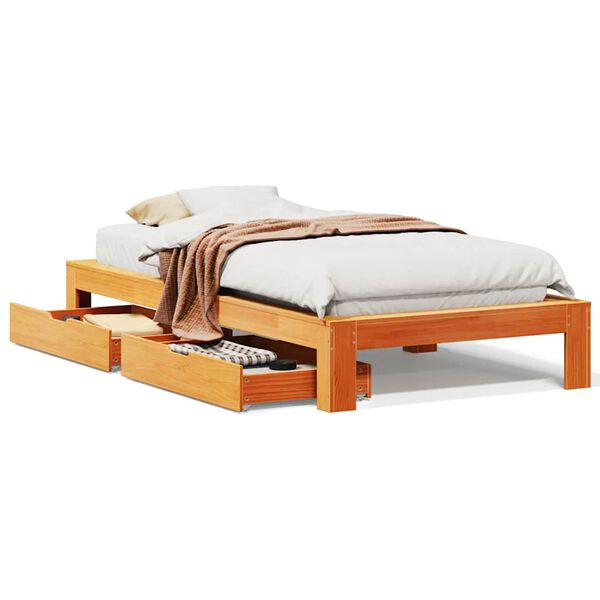 vidaXL Cadre de lit sans matelas cire marron 100x200cm bois pin massif