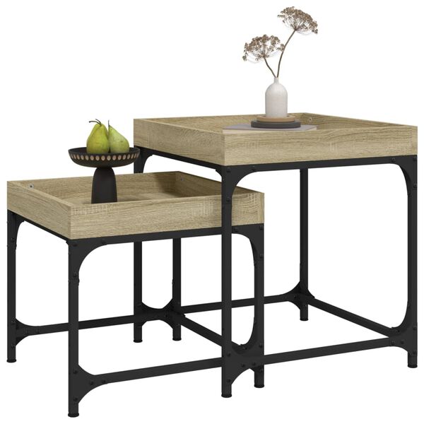vidaXL Tables d'appoint 2 pcs Ch&ecirc;ne sonoma Bois d'ing&eacute;nierie