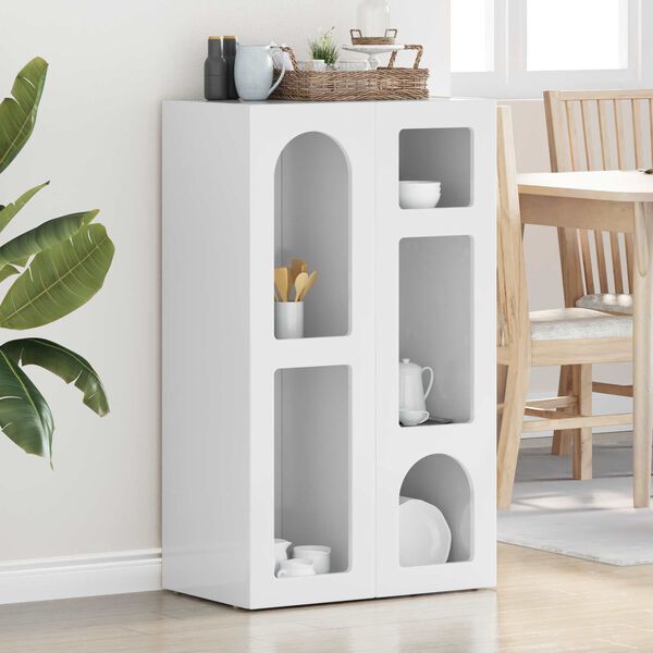 vidaXL Buffet Blanc brillant 59 x 35 x 100,5 cm Bois d'ing&eacute;nierie