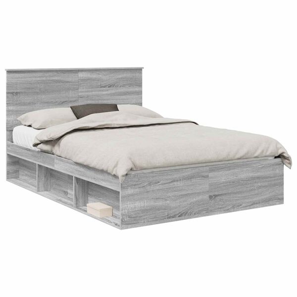 vidaXL Cadre de lit Gris Sonoma 160 x 200 cm Bois de pin massif