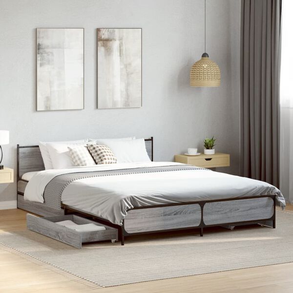 vidaXL Cadre de lit avec tiroirs sans matelas sonoma gris 120x190 cm