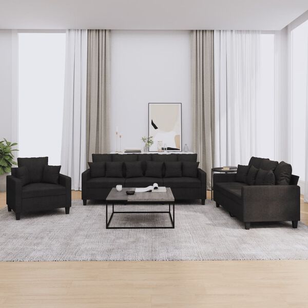 vidaXL Ensemble de canap&eacute;s 3 pcs avec coussins noir tissu