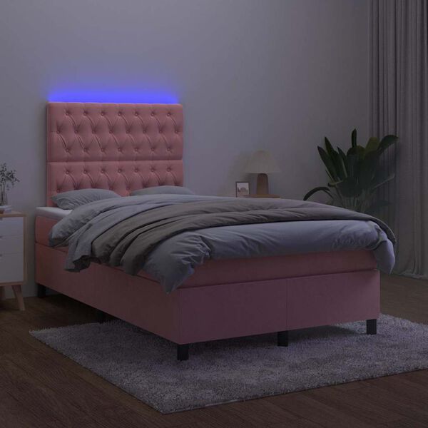 vidaXL Sommier &agrave; lattes de lit et matelas LED rose 120x190 cm velours