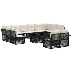vidaXL Ensemble de canap&eacute; de jardin 13 pc Noir et blanc cr&egrave;me