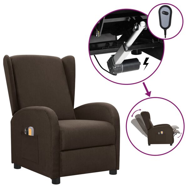 vidaXL Fauteuil &eacute;lectrique de massage Marron fonc&eacute; Tissu