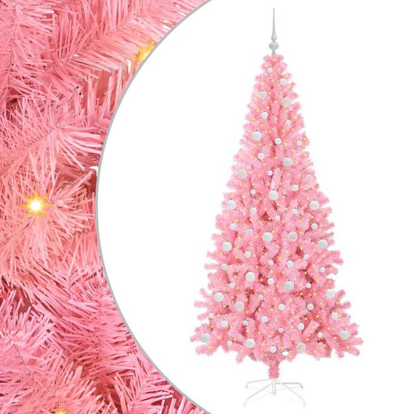 vidaXL Sapin de No&euml;l avec 300 LED avec support Rose 210 cm PVC