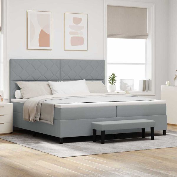 vidaXL Lit &agrave; ressorts avec matelas Gris clair 200 x 200 cm tissu