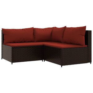 vidaXL Salon de jardin 3 pcs avec coussins marron r&eacute;sine tress&eacute;e