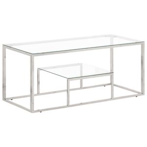 vidaXL Table basse argent&eacute; acier inoxydable et verre tremp&eacute;