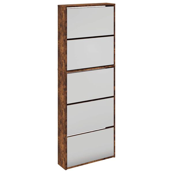 vidaXL Armoire &agrave; chaussures miroir 5 niveaux ch&ecirc;ne fum&eacute; 63x17x169,5 cm