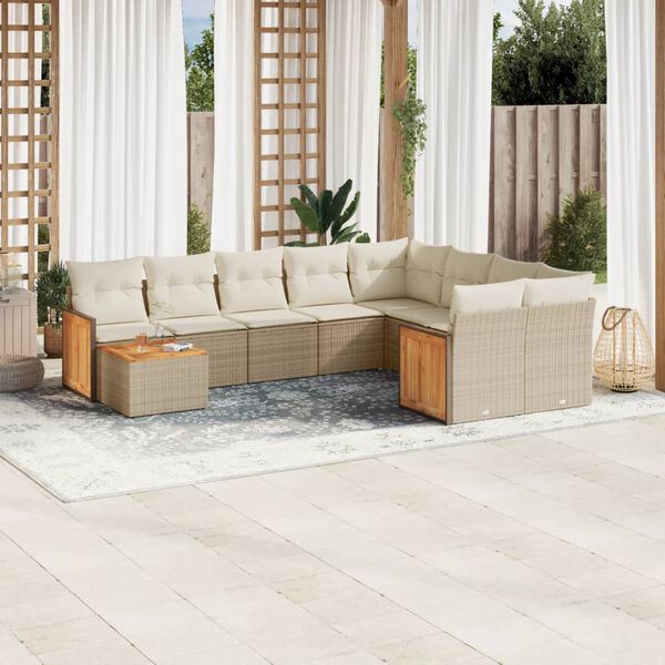 vidaXL Salon de jardin avec coussins 10 pcs beige r&eacute;sine tress&eacute;e
