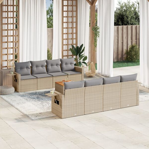 vidaXL Salon de jardin avec coussins 9 pcs beige r&eacute;sine tress&eacute;e