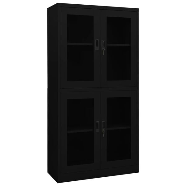 vidaXL Armoire de bureau Noir 90x40x180 cm Acier et verre trempé