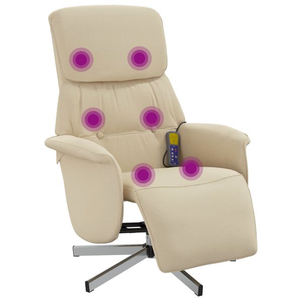 vidaXL Fauteuil inclinable de massage avec repose-pieds cr&egrave;me tissu