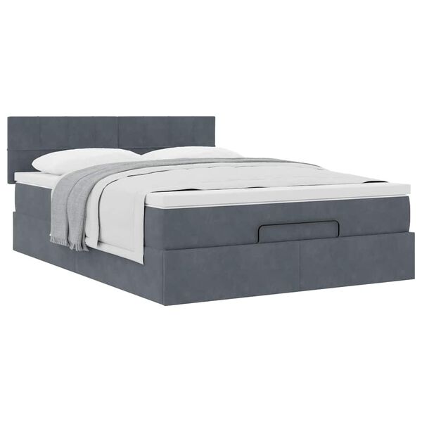 vidaXL Cadre de lit ottoman avec matelas gris fonc&eacute; 140x200 cm velours