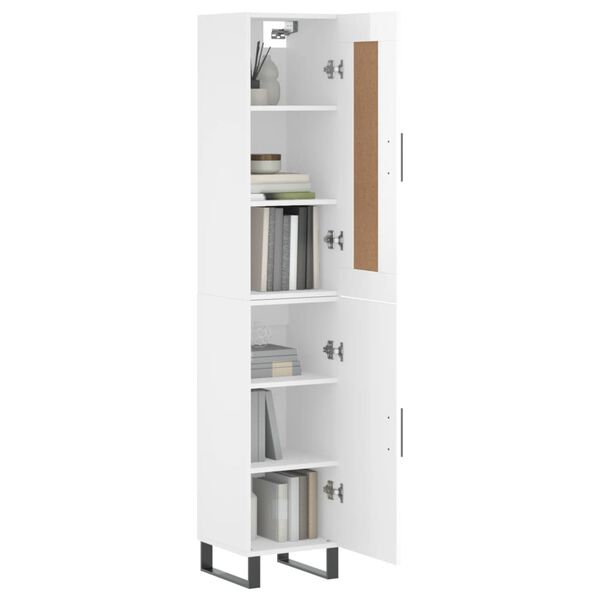 vidaXL Buffet haut Blanc brillant 34,5x34x180 cm Bois d'ing&eacute;nierie