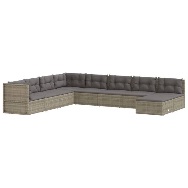 vidaXL Salon de jardin 9 pcs avec coussins Gris Résine tressée