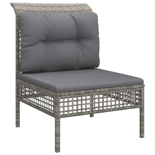 vidaXL Salon de jardin 5 pcs avec coussins Gris R&eacute;sine tress&eacute;e