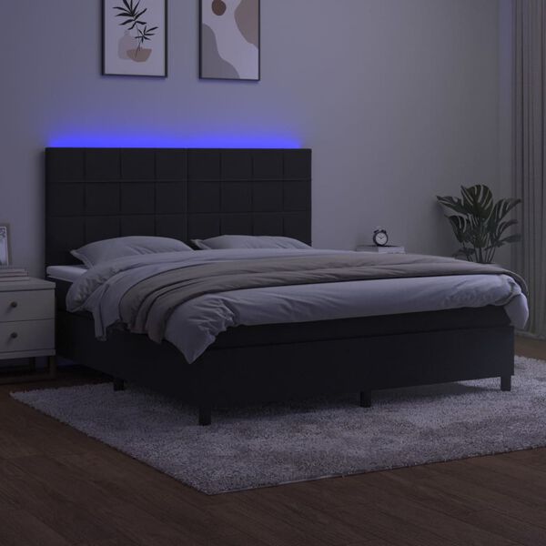 vidaXL Sommier &agrave; lattes de lit matelas et LED Noir 160x200 cm Velours