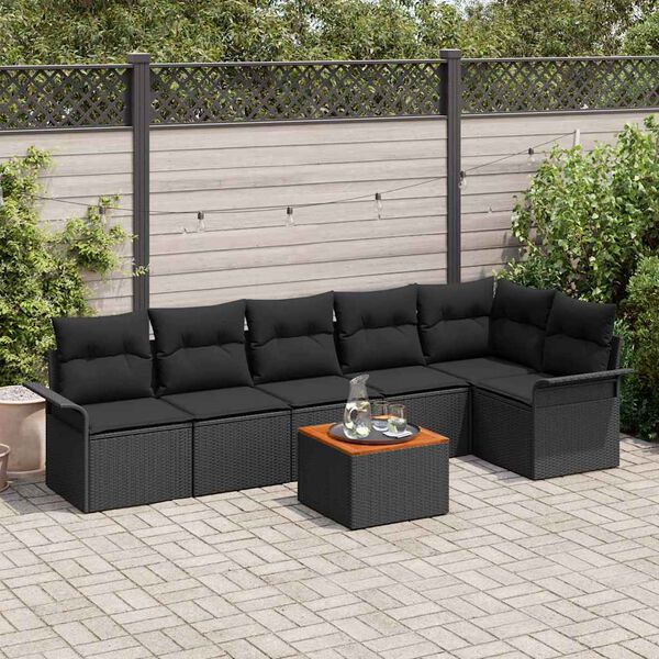 vidaXL Ensemble de canapé de jardin 7 pcs Noir Poly rotin