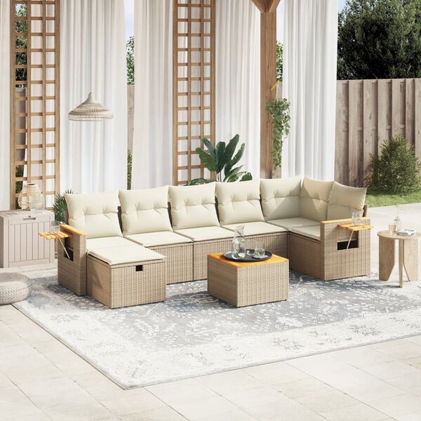 vidaXL Salon de jardin avec coussins 7 pcs beige r&eacute;sine tress&eacute;e