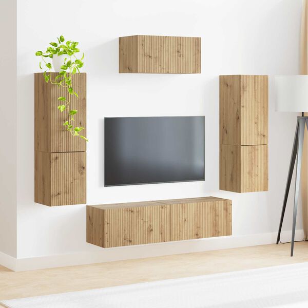 vidaXL Ensemble meuble TV 4 pcs Ch&ecirc;ne artisanal Bois d'ing&eacute;nierie