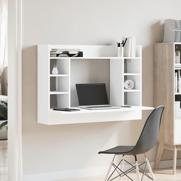 vidaXL Bureau mural blanc 105x48x75 cm bois d'ingénierie