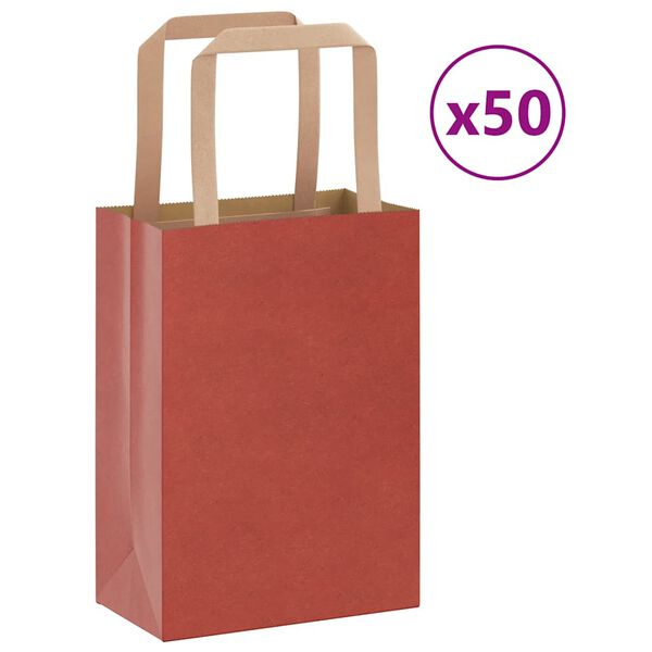 vidaXL Sacs en papier 50 pcs avec poignées rouge 15x8x21 cm