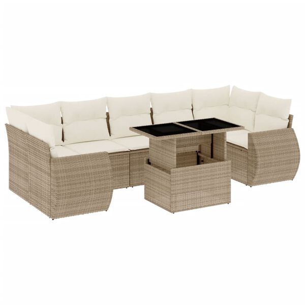vidaXL Salon de jardin avec coussins 8 pcs beige r&eacute;sine tress&eacute;e