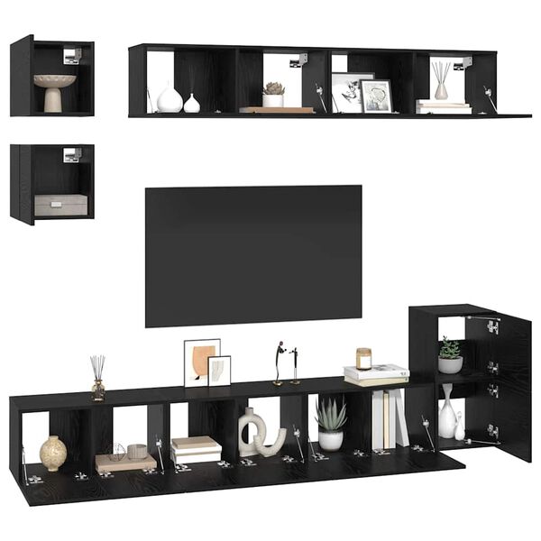vidaXL Ensemble meuble TV 8 pcs Ch&ecirc;ne noir Bois d'ing&eacute;nierie