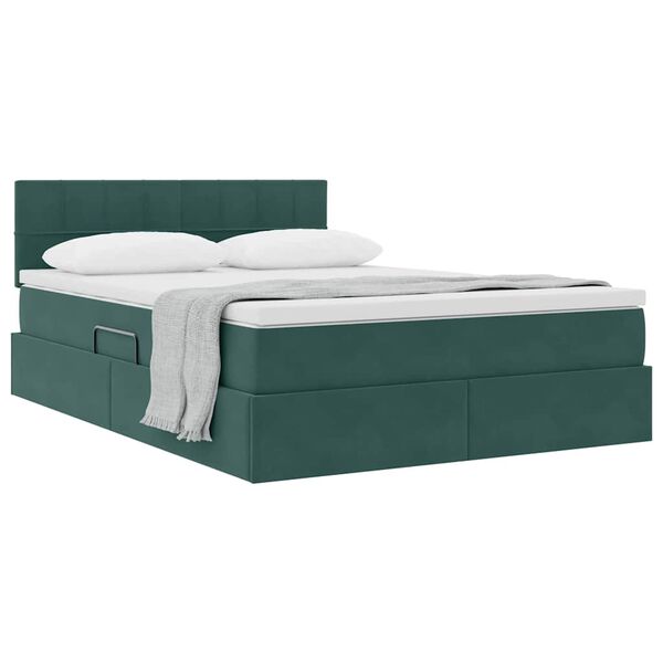 vidaXL Lit de Rangement avec matelas Vert fonc&eacute; 140 x 190 cm Velours
