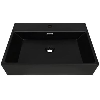 vidaXL Vasque avec trou de robinet en céramique Noir 60,5x42,5x14,5 cm