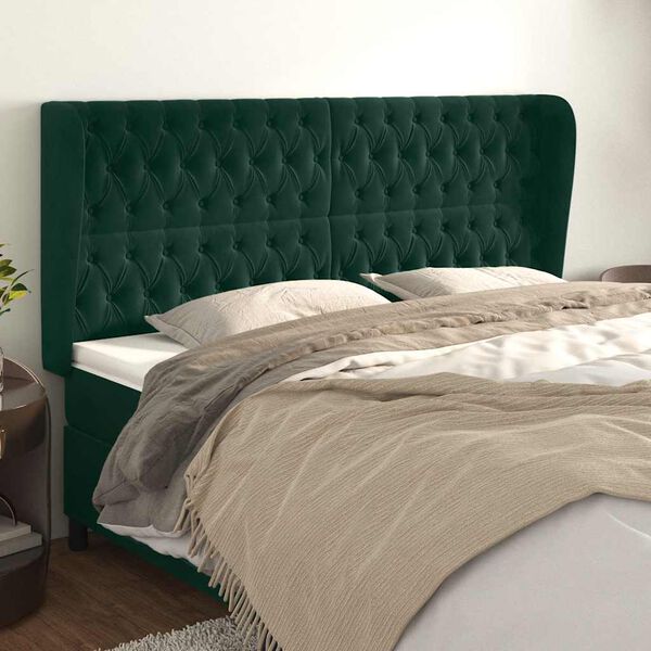 vidaXL T&ecirc;te de lit avec oreilles Vert fonc&eacute; 183x23x118/128 cm Velours