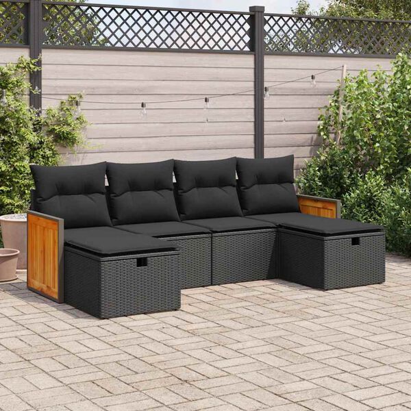 vidaXL Salon de jardin 6 pcs avec coussins noir r&eacute;sine tress&eacute;e