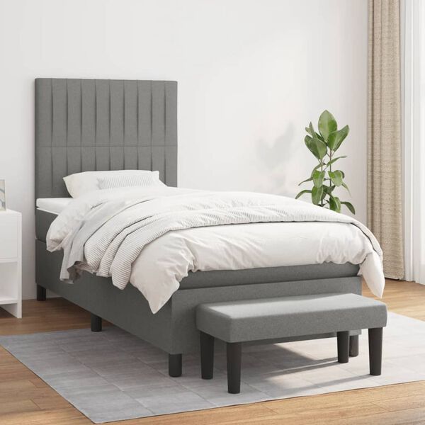 vidaXL Sommier &agrave; lattes de lit avec matelas Gris fonc&eacute; 80x200 cm Tissu