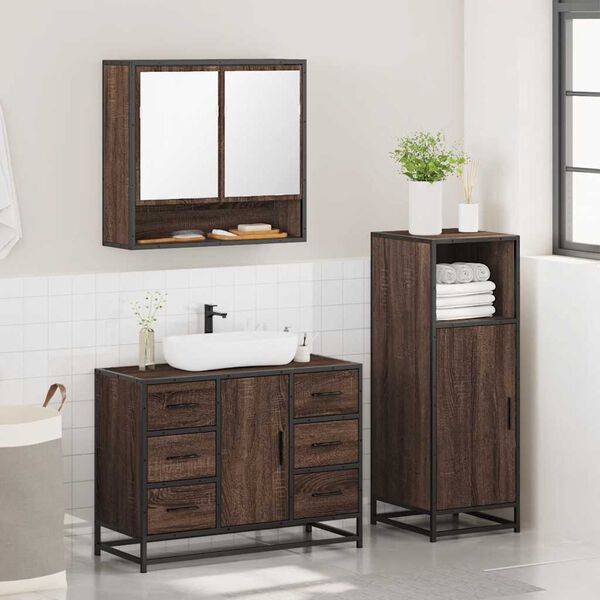 vidaXL Ensemble de meubles de salle de bain 3 pcs Ch&ecirc;ne marron
