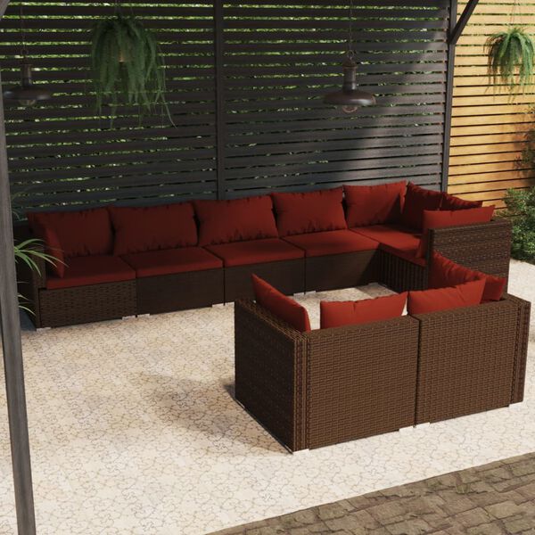 vidaXL Salon de jardin avec coussins 8 pcs marron résine tressée