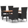 vidaXL Ensemble &agrave; manger de jardin coussins 5pcs Noir R&eacute;sine tress&eacute;e