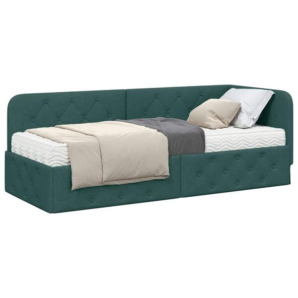 vidaXL Cadre de lit d'angle Vert fonc&eacute; 80 x 200 cm tissu