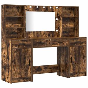 vidaXL Ensemble de table de maquillage avec LED 3 pcs Ch&ecirc;ne fum&eacute;