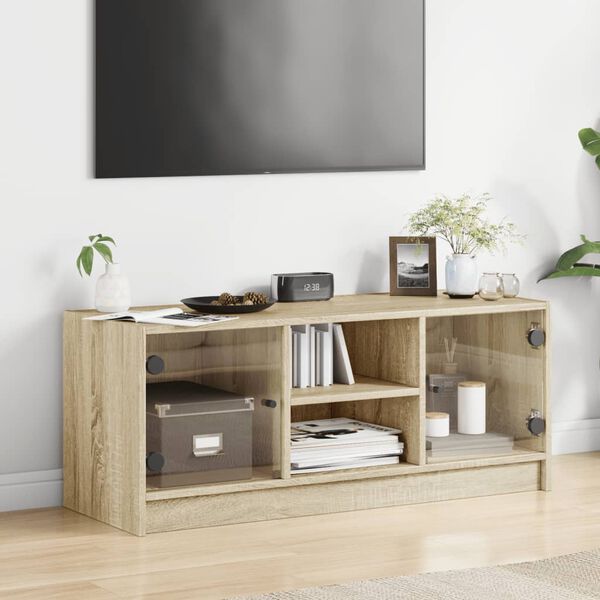 vidaXL Meuble TV avec portes en verre ch&ecirc;ne sonoma 102x37x42 cm