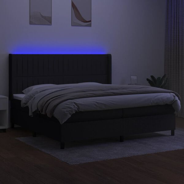 vidaXL Sommier &agrave; lattes de lit matelas et LED Noir 200x200 cm Tissu
