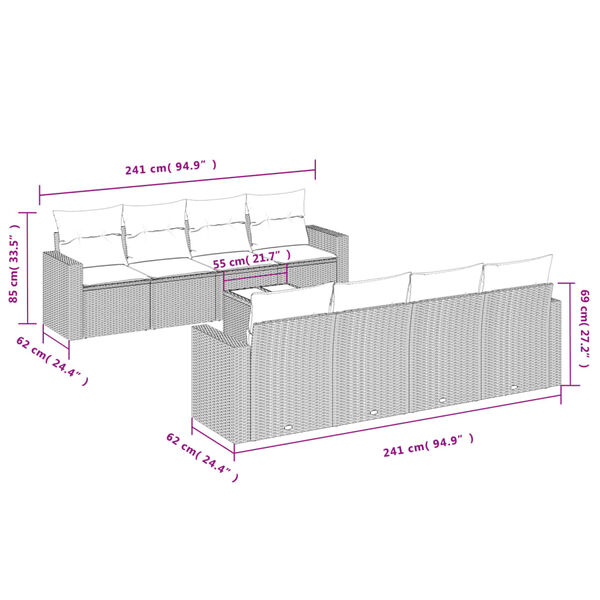 vidaXL Salon de jardin avec coussins 9 pcs beige r&eacute;sine tress&eacute;e
