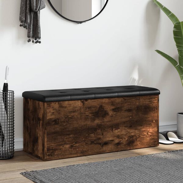 vidaXL Banc de rangement ch&ecirc;ne fum&eacute; 102x42x45 cm bois d'ing&eacute;nierie